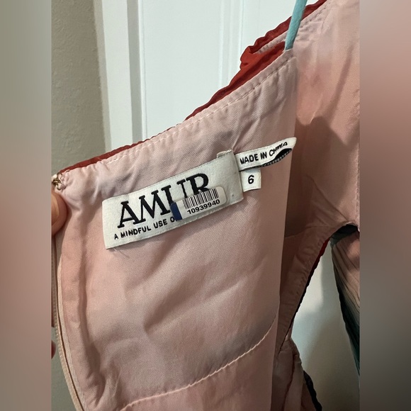 Amur Janet Pleated Gown Maxi Dress Rainbow Red Green Blue Cutouts, Size 6 - Picture 8 of 8